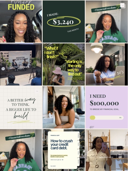 Ty's feed after: her photos next to Fully Funded graphics