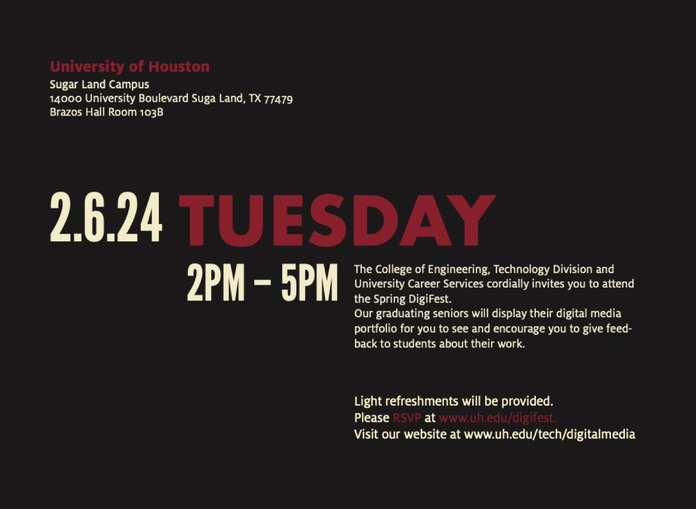 Announcement card back: date, time, location and RSVP