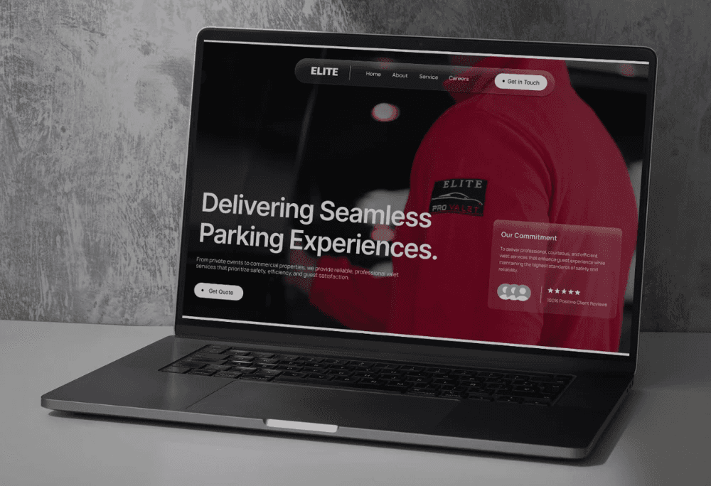 Elite Pro Valet site on a laptop