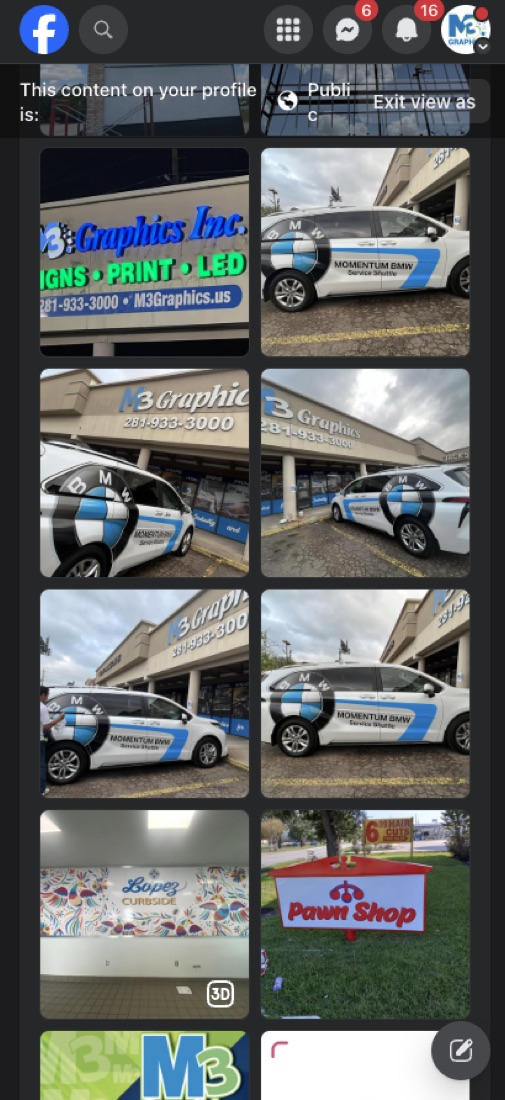 M3's feed before: vehicle wraps and storefront photos