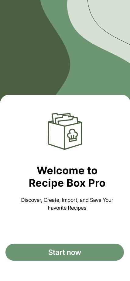 RecipeBox Pro welcome screen