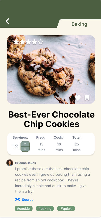 RecipeBox Pro recipe screen with servings and cook times