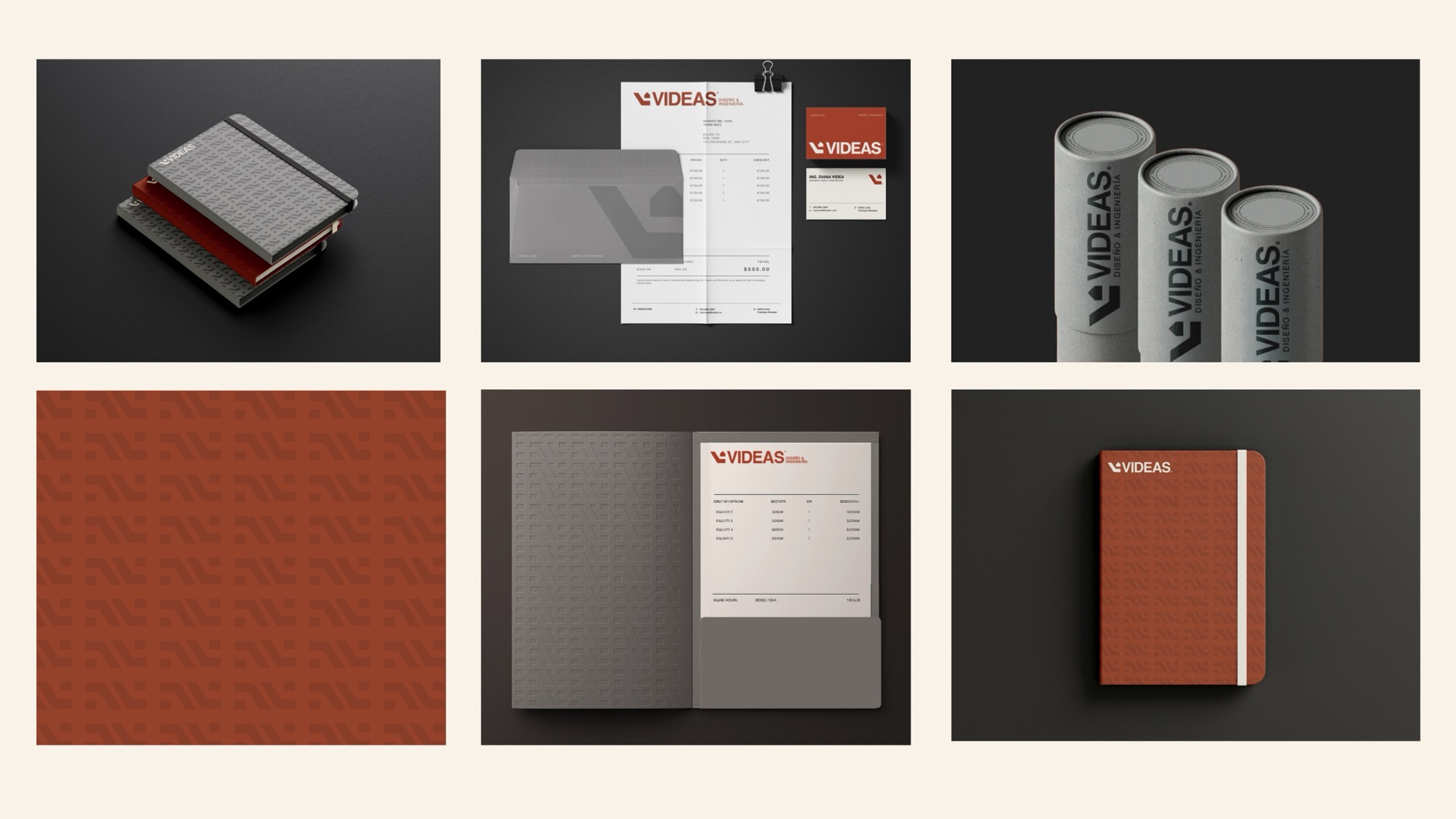 Business cards, folders and notebooks