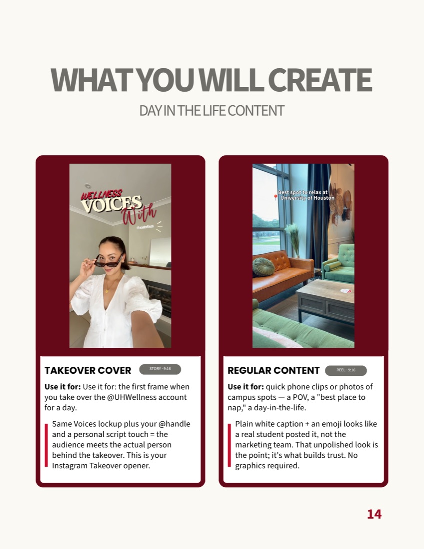 Content playbook page explaining the takeover cover and regular content